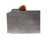 a silver box with a brown object inside of it
