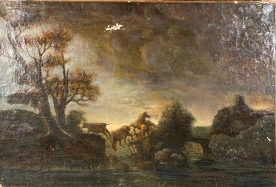an image of a painting of a herd of sheep in a landscape