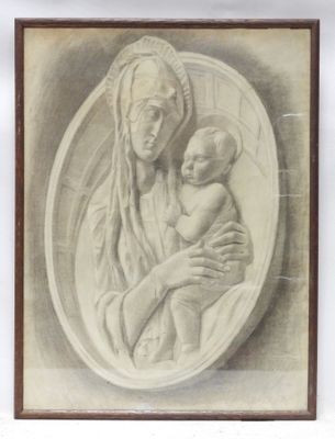 an old drawing of a woman holding a baby in her arms
