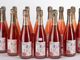 six bouteilles de vin sont alignées sur une surface blanche