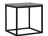 une table d'appoint en marbre noir et blanc avec une structure en métal noir