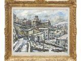 une image représentant un tableau d'une ville sous la neige