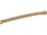 a gold chain bracelet with a clasp on a white background