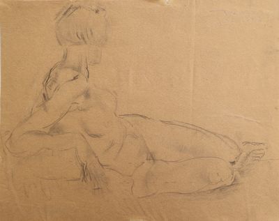 un dessin représentant une femme nue assise par terre
