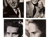 four black and white photos of a man in a suit and tie