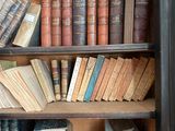 many books on the shelves in the room
