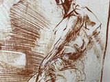 a drawing of a man sitting on a chair