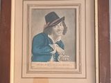 painting of a man wearing a hat and a blue jacket
