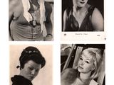 four black and white photos of a woman with a towel on her head