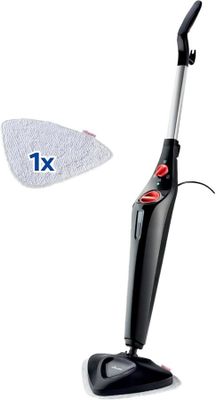 a close up of a steam mop and a cleaning cloth on a white background