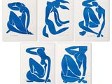 quatre nus bleus sur papier blanc, lot de quatre