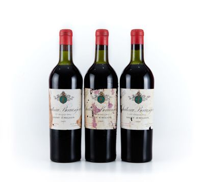 trois bouteilles de vin sont alignées sur une surface blanche