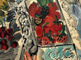 a painting of fruit and vegetables on a table