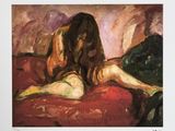une peinture représentant une femme allongée sur un lit