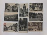 several old black and white photographs of people and buildings