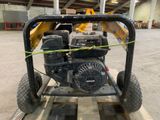 a close up of a small engine on a pallet in a warehouse