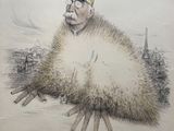 drawing of a man in a hat and a fur coat