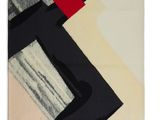 a painting of a black, red, and white design on a white background