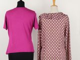 two mannequins with pink shirts and polka dots on them