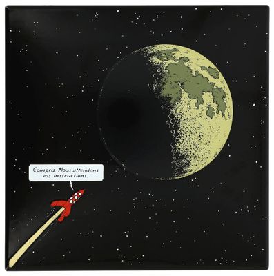 an image of a cartoon picture of a rocket flying in front of the moon
