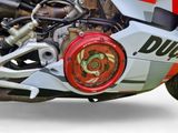 a close up of a motorcycle with a red light on it