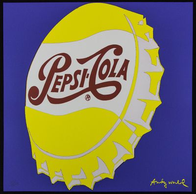 painting of a bottle cap with the word pepsi cola on it