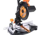 a close up of a mitre saw on a white background