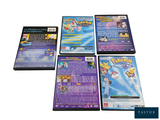 four dvd cases of pokemon the movie, including a pokemon figure and a pokemon figure