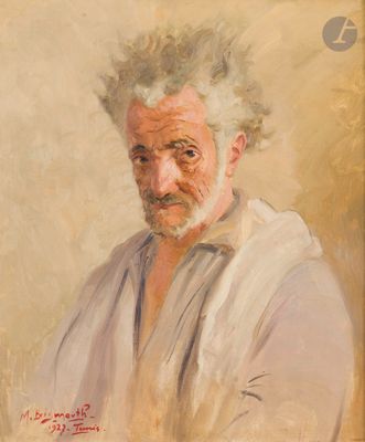 painting of a man with white hair and beard in a white shirt