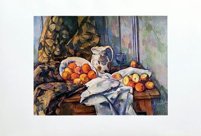 a painting of a still life with fruit on a table