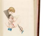 un livre ouvert sur lequel figure le dessin d'une femme tenant un bébé dans ses bras