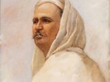 portrait of a man in a white shawl with a mustache and moustache