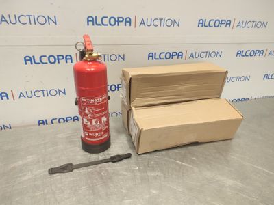 a fire extinguisor next to a box of boxes
