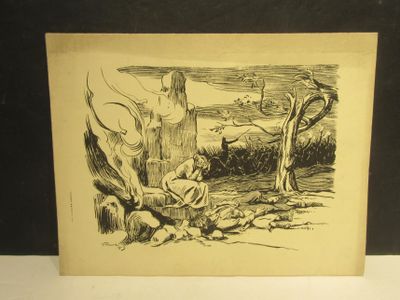dessin représentant un homme debout à côté d'un arbre sur lequel se trouve un oiseau