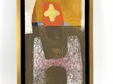 a painting of a cat with a flower on it ' s head in a black frame
