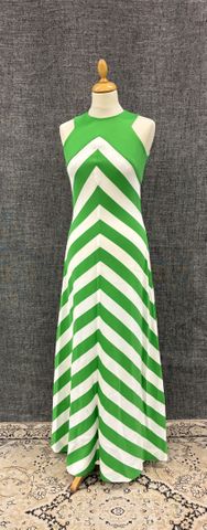 VINTAGE – Robe longue à rayures verte sur fond ivoire. Taille : 3...