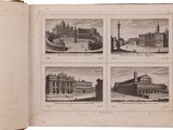 four pictures of different buildings in this old book