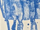 an image of a blue and white painting of a cow