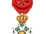 gros plan d'une médaille sur fond blanc avec un ruban rouge