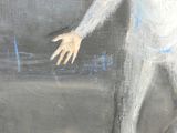 un tableau représentant un homme tenant une raquette de tennis à la main