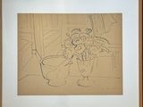 a drawing of flowers in a vase on a table
