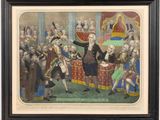 un tableau représentant un homme debout devant une foule