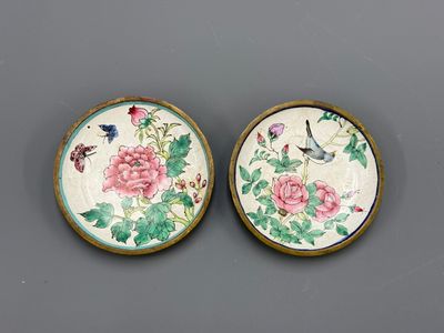paire d'assiettes de la famille chinoise avec oiseaux et fleurs