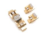 two gold and diamond clip clips and a pair of earrings