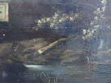 a painting of a man in a boat on the water
