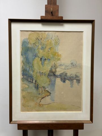 Marcel COUCY (1885-1964) « Bord de rivière, Creuse ? ». Aquarelle...