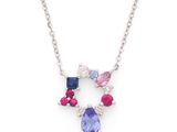 a close up of a necklace on a white background
