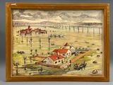 an image of a painting of a village in the middle of a field