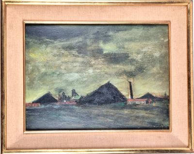 an image of a painting of a boat in a body of water with buildings in the background