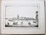 an old book with a drawing of a city in the middle of it